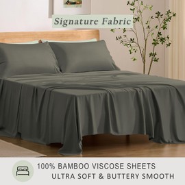 TOSMO Luxury Cooling Sheet Set - 100% Viscose from Bamboo, 4-Piece Bedding Set (Queen Size) - 18” Extra Deep Pockets, Oeko-Tex Certified, Silky Soft and Breathable, Charcoal