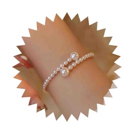 Iaceble Vintage Pearl Bracelet Pearl Bangle Bracelets White Pearl Open Bangle Bracelet Pearl Hand Chain Bracelet Adjustable Open Bracelet Jewelry for women
