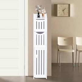 ShellKingdom Toilet Paper Holder Stand, Bathroom Storage Cabinet with Doors and Shelves, Slim Storage Cabinet for Bathroom Small Spaces Corner Shelf Organizer - White