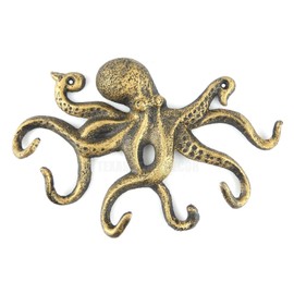 Unbranded Octopus Wall Hook Cast Iron Key Rack Towel Coat Hanger Antique Gold Nautical