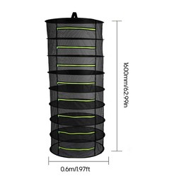 TopHomer Herb Net with Zip, 8 Levels, Hanging Foldable, 60 x 60 x 160 cm, Plant Dryer Black for Drying Vegetables, Meat, Herbs, Fish etc.