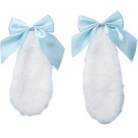 HODASHI 1 Pair Girls Bunny Plush Lop Ears Hair Clip Rabbit Furry Ears Ribbon Bow-knot Hair Clamp Hairpin Cosplay Headwear (Sky Blue)