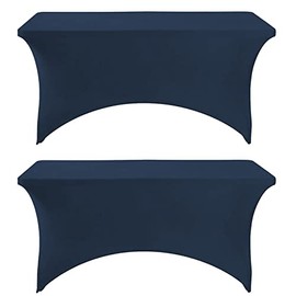 Newthinking 6FT Stretch Tablecloth for Craft, 2 Pack Spandex Stretch Table Cloth, Washable and Wrinkle Resistant Market Stall Table Cover for Banquet Folding Table Event Wedding (Navy Blue)