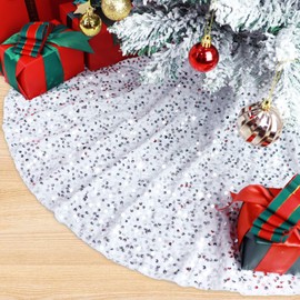 BSHSPX White Christmas Tree Skirt 21 Inch Glitter Sequin Tree Skirts for 4 FT Christmas Tree Embroidered Velvet Christmas Tree Skirt Decorations Small Xmas Tree Skirt Mat for Holiday Family Home Tree