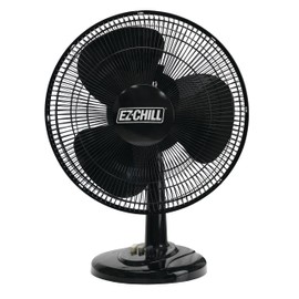 EZ-CHILL 16” Oscillating Table Fan with Adjustable Tilt, Convenient Push Button Controls, Quiet, 3 Speed, Desk Fan, Airflow 15.75 ft/sec, Ideal for Home, Bedroom, Dorm & Office, MTFD-16-BLK