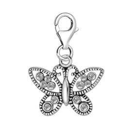 Quiges 925 Silver Butterfly Charm with Lobster Clasp for Bracelets, Glass enamel Glass, Cubic Zirconia