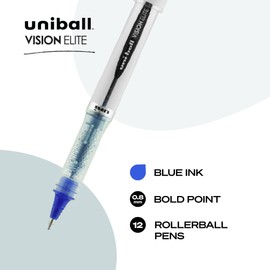 uniball Vision Elite Rollerball Pens, Bold Point (0.8mm), Blue, 12 Pack