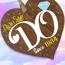 41st Wedding Anniversary Wooden Heart Plaque - We Still Do Since 1984 - Dark Wood Sign Keepsake, Celebrate 41st Anniversary Wife Husband Boyfriend Girlfriend, Plaque with Quotes Gifts from the Kids