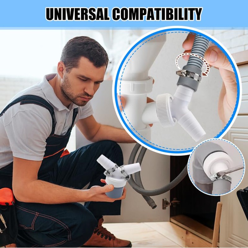 Dishwasher Washing Machine Drain Adapter Double Connection Y 1 1/4