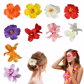 10 PCS Flower Hair Accessories, Flower Hair Clips for Women, Hawaiian Flowers for Hair Clips for Hawaiian Party Beach Vacation Pool Party Match with Various Clothing