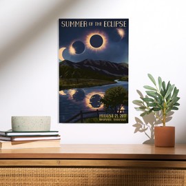 Lantern Press 12x18 Inch Premium Wood Sign, Ready to Hang Wall Decor, Nashville, Tennessee, Solar Eclipse 2017, Summer of the Eclipse