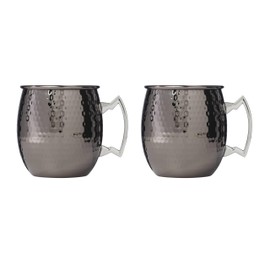 Cambridge EP75HM1BKCB1BM 20 Oz Hammered Black Moscow Mule Mugs, Set Of 2