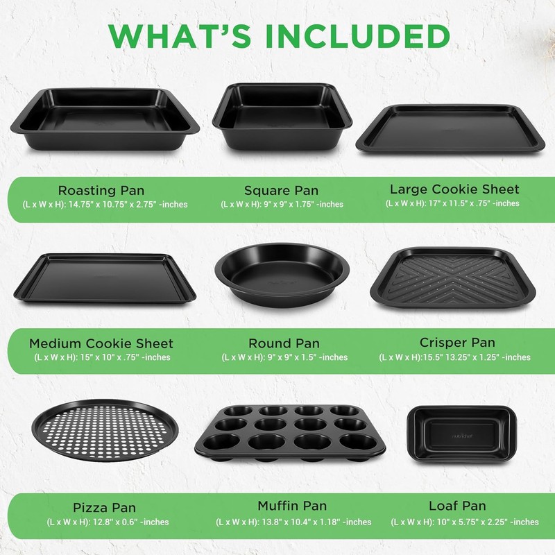 NutriChef 10-Piece Non-Stick Baking Set – Heavy-Duty Carbon Steel Bakeware