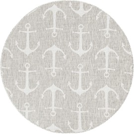 Unique Loom Outdoor Coastal Collection Area Rug - Ahoy (5' 3" Round, Gray/ Ivory)