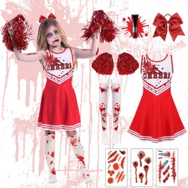 9 PCS 130 Yards Cheerleader Outfit, Zombie Costume Cheerleader, Zombie Fancy Dress Outfit for Girls Creepy Doll Costume Girls' Cheerleader Uniform Outfits Womens Costume Cheerleader Costume Dress