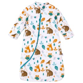 Chilsuessy Baby Sleeping Bag Winter Removable Sleeves Warm Lined 3.5 Tog Winter Sleeping Bags Boys Girls Sleeping Bag for Toddlers from 6 Months to 6 Years, Forest Animals, S (65-75 cm)