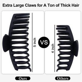 MAORULU 5 Inch Extra Large Claw Clips for Thick Hair, Oversized Hair Clips for Women Girls, XL Jumbo Hair Clip Nonslip Neutral Jaw Clips for Thick Long Curly Hair, 4 Pack