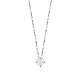 Sterling Silver Floating Solitaire Necklace Pendant for Girls Simulated White Opal