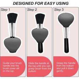 3 Fundas para Brochas de Maquillaje, Tapa Protectora de Brochas Cosméticas en Forma de Corazón de Silicona Portátil para Mujeres Y Niñas(Negro)