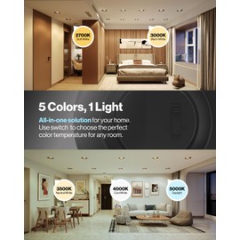 Sunco 12 Pack 5CCT Black LED Recessed Lighting 6 Inch, 2700K/3000K/3500K/4000K/5000K Selectable, Dimmable Can Lights, Baffle Trim, 13W=120W, 869 LM, Damp Rated, Retrofit Installation - UL Listed