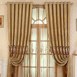 Amidoudou 1 Pair European Luxury Jacquard Hollow Curtains Embroidered Chenille Curtains for Living Room Bedroom (Coffee,51x84 Inch)