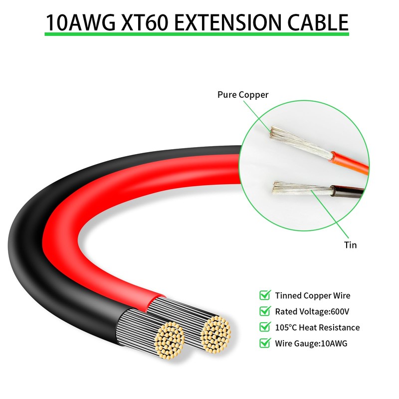 Ansoufien 10AWG XT60 Extension Cable 30FT, XT60 Cable with Male