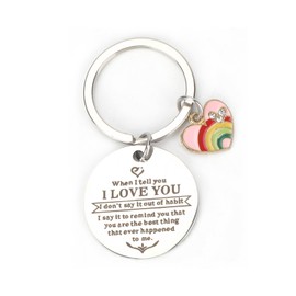 FRULX Heart Rainbow Pendant Keychain, Stainless Steel Cute Keychain Accessories with Inspirational Quote for Good Luck Gifts, Perfect Women's Keychain for Birthday, Valentine's Day and Everyday Love