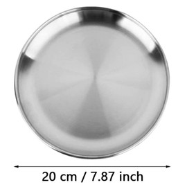 BOBOZHONG Stainless Steel Round Tableware, Set of 2 Silver Saucers Silver Stainless Steel Plate Diameter 20 cm Stainless Steel Plate Camping Plate Set for Dining Room Camping Kitchen Party