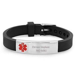 Stainless Steel Silicone Medical Alert ID Device Implant NO MRI Bracelet Awareness Identification Emergency Life Saver Bangle for Son,Daughter,Mom,Dad,With Aid Bag
