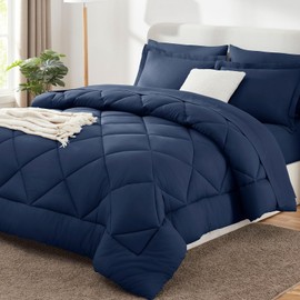 CozyLux King Comforter Set with Sheets 7 Pieces Bed in a Bag Navy Blue All Season Bedding Sets with Comforter, Pillow Shams, Flat Sheet, Fitted Sheet and Pillowcases