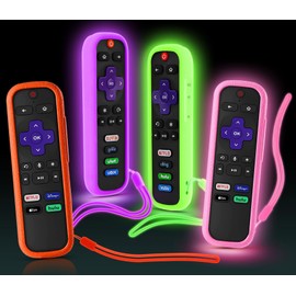 [4 Pack] SOTATOO Case for Roku Remote, Battery Cover for TCL Roku Smart TV Steaming Stick Remote, Silicone Protective Controller Universal Sleeve Skin Glow in The Dark Pink Purple Green Orange