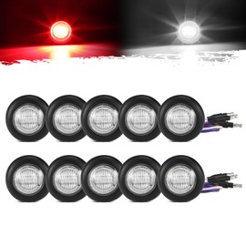 Partsam - 10 luces LED redondas de 3/4 pulgadas de color dual rojo a blanco, indicadores de luz de liquidación con conector de bala para remolque, camión, camioneta, caravana, caravana