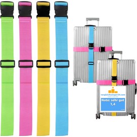 Set of 4 Coloured Suitcase Strap – Suitcase Strap Particularly Eye-catching – Webbing for Suitcases & Luggage – Luggage Strap