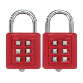 MECCANIXITY Combination Padlock, 6-Digit Push Button Padlock 3-Position Locking Mechanism Security Combination Lock for Locker Gym Sports Locker Cabinet Toolbox (Red, Pack of 2)