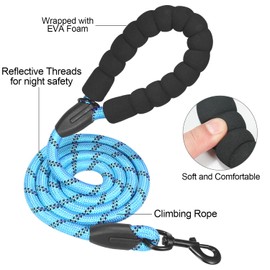 Rope Dog Leash 6 FT for Medium and Large Dogs,Heavy Duty Dog Rope with Comfortable Padded Handle,Waterproof Dog Leash for Walking,Reflective Nylon Dog Leash,Sky Blue
