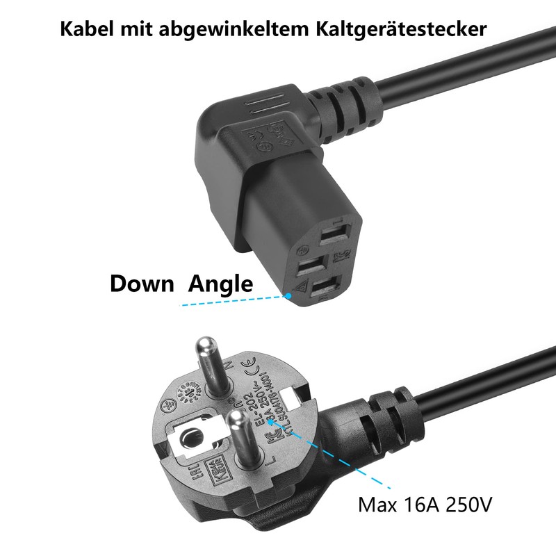 GELRHONR 1.5 m 3 Pin IEC Cable, 90 Degree CEE