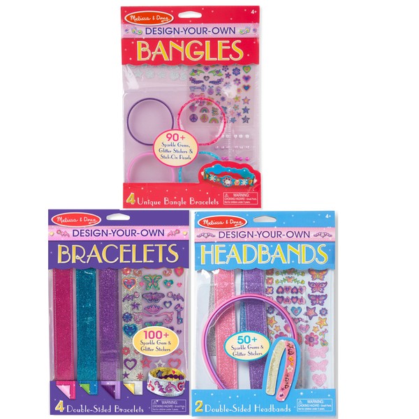 Melissa & Doug Design-Your-Own Jewelry-Making Kits - Bangles, Headbands, and Bracelets - DIY , Decorate With Stickers, Crafting Set For Kids Ages 4+
