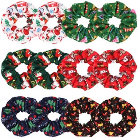 12PCS Christmas Hair Scrunchies Cute Elastic Scrunchy Ponytail Holder Hair Ties for Women Girls Green Santa Claus Snowman Stocking Bell Christmas Hat Snowflake Xmas Hair Accessories Christams Gifts