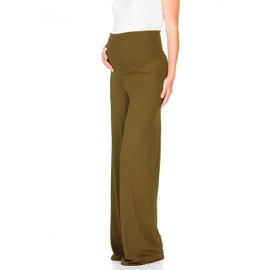 My Bump Women's Maternity Casual Bohemian Damask Palazzo Pants W/Tummy Control (Large, Olive SD)