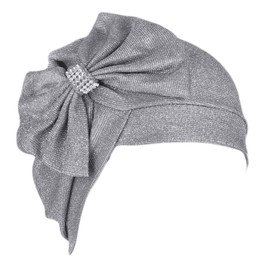 HEYXI Women Hijab Turban Hat for Front Forehead for Big Bow Bonnet for Head Scarf Ruched Headw Silver