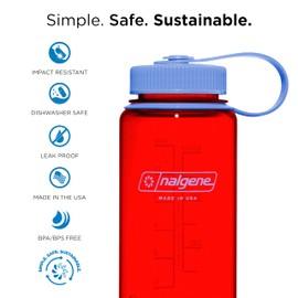 Nalgene Water Bottle - Lightweight Sustain Tritan BPA-Free Shatterproof Bottle for Backpacking, Hiking, Gym, 32 OZ, Wide Mouth, Cornflower Blue