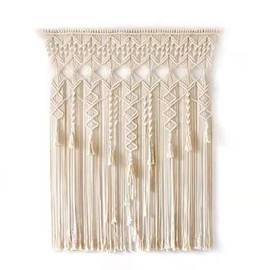 WUPYI Macrame Curtain Large Wall Hanging 35 W x 70 L Woven Window Curtains Handmade Boho Home Decor Wedding Backdrop Arch for Living room, Bedroom, Dining Room,Beige