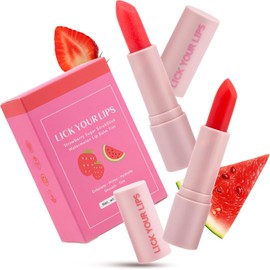 Duo de bálsamo labial con color de sandía y exfoliante labial en barra con azúcar de fresa de - para reparación de labios e hidratación profunda