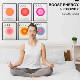 Neekep Angel Number Poster Set of 6, Aesthetic Minimalist Aura Poster with Inspirational Quotes, Aesthetic Posters with Gradient Color for Bedroom Living Room, Study Room, Office, 8 x 10 in