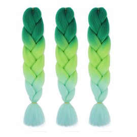 Braiding Hair Green Ombre 24 Inch Braid Hair Extensions Hot Water Setting (C58-3Packs)