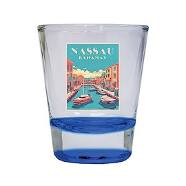 R and R Imports Nassau the Bahamas Design B Souvenir 1.5 Ounce Shot Glass Round Blue Single