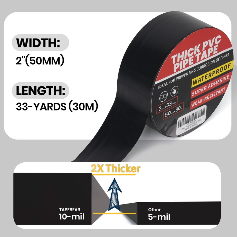 TAPEBEAR Corrosion Protection Pipe Tape, 10mil Pipe Wrap Tape for