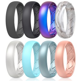 Saco Band Silicone Ring for Women - 6mm Width 1.8mm Thick (Dark Grey A, Black, Galaxy A, Marble, Pearl Silver A, Sky Blue I, Metallic Blue C, Rose Gold E - Size 9.5-10 (19.80mm))