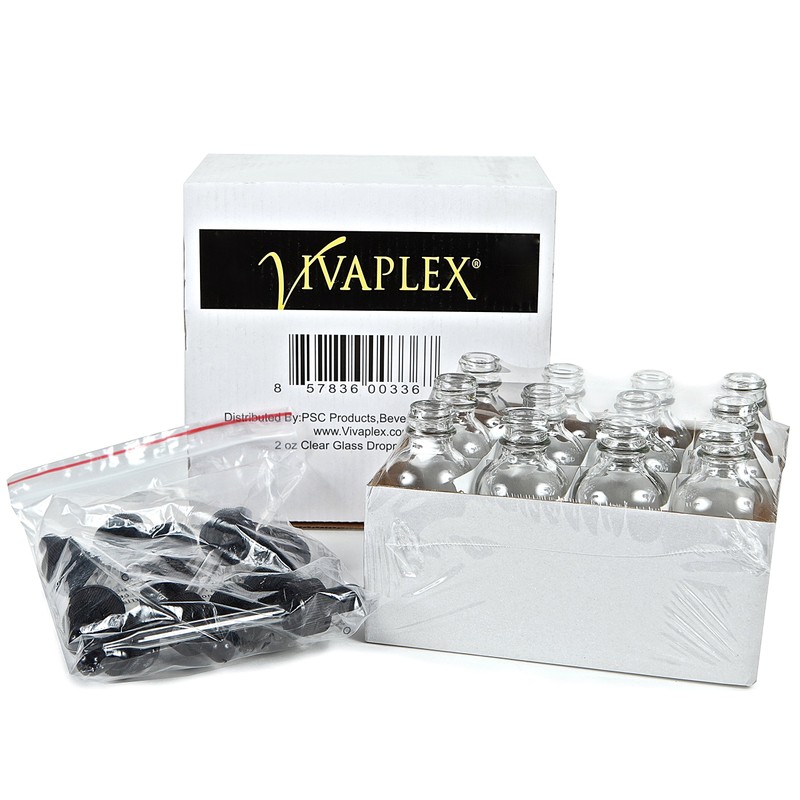 Vivaplex, 12, Clear, 2 oz Glass Bottles, With Glass Eye