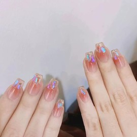 YXRXKJ ネイルチップ ミディアム 24枚入り ネイルチップ ショート 人気 和風 かわいい シンプル おしゃれ つけ爪 ショート 春夏 花嫁ネイル 光沢 成人式 入学式 卒業式 結婚式パーティー ネイル チップ秋冬 ツールキット付属（#HSZ240）